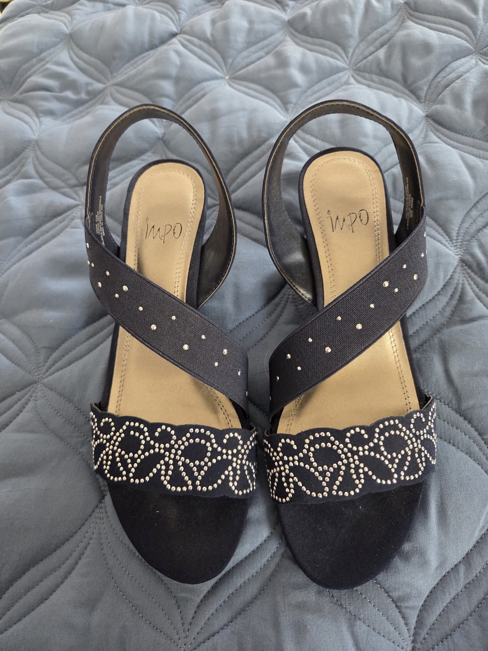 Impo Blue Crystal-Accent Crisscross Slingback Heels